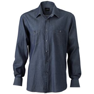 James & Nicholson Pánska džínsová košeľa JN629 - Tmavý denim | L