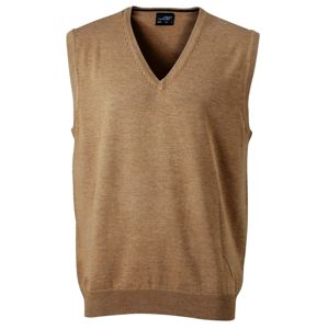James & Nicholson Pánsky sveter bez rukávov JN657 - Camel | XXXL