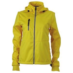 James & Nicholson Dámska športová softshellová bunda JN1077 - Slnečná žltá / tmavomodrá / biela | XXL