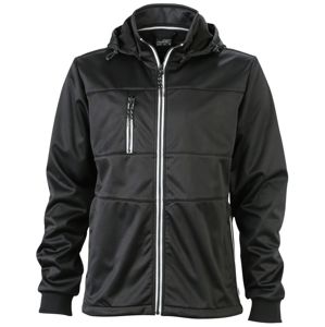 James & Nicholson Pánska športová softshellová bunda JN1078 - Čierna / čierna / biela | XL