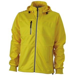 James & Nicholson Pánska športová softshellová bunda JN1078 - Slnečná žltá / tmavomodrá / biela | L