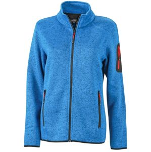 James & Nicholson Dámska bunda z pleteného fleecu JN761 - Kráľovsky modrý melír / červená | S