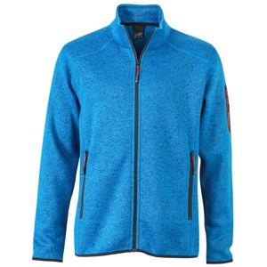 James & Nicholson Pánska bunda z pleteného fleecu JN762 - Kráľovsky modrý melír / červená | M