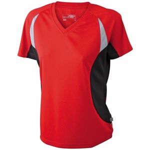 James & Nicholson Dámske funkčné tričko s krátkym rukávom JN390 - Červená / čierna | XL