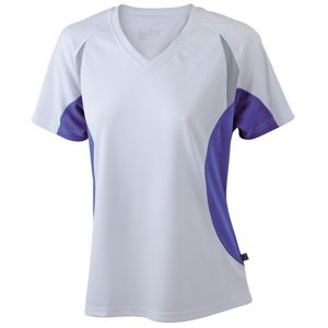 James & Nicholson Dámske funkčné tričko s krátkym rukávom JN390 - Biela / kráľovská modrá | XL