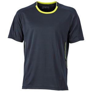James & Nicholson Pánske bežecké tričko JN472 - Ocelově šedá / citrónová | S