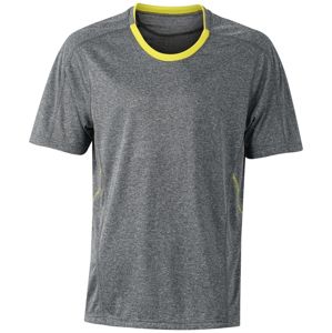 James & Nicholson Pánske bežecké tričko JN472 - Šedý melír / citrónová | XXL
