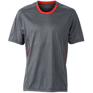 James & Nicholson Pánske bežecké tričko JN472 - Černý melír / tomato | XL