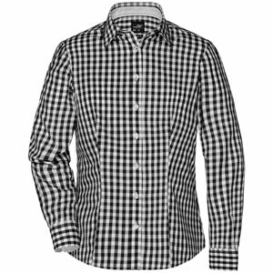 James & Nicholson Dámska kockovaná košeľa JN616 - Čierna / biela | XXL