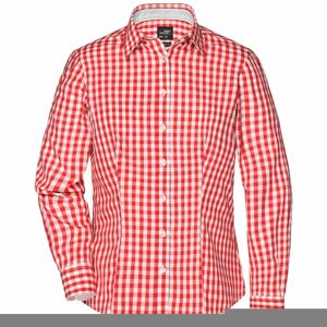 James & Nicholson Dámska kockovaná košeľa JN616 - Tmavooranžová / biela | XL