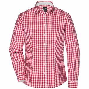 James & Nicholson Dámska kockovaná košeľa JN616 - Červená / biela | XL