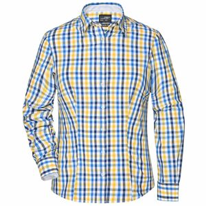 James & Nicholson Dámska kockovaná košeľa JN616 - Biela / modro-žlto-biela | XXL