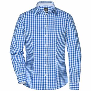 James & Nicholson Dámska kockovaná košeľa JN616 - Kráľovská modrá / biela | XL