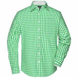 James & Nicholson Pánska kockovaná košeľa JN617 - Zelená / biela | XXXL