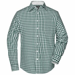 James & Nicholson Pánska kockovaná košeľa JN617 - Lesná zelená / biela | XL