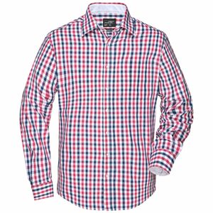 James & Nicholson Pánska kockovaná košeľa JN617 - Tmavomodrá / červeno-tmavomodro-biela | XXXL