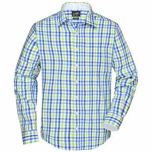 James & Nicholson Pánska kockovaná košeľa JN617 - Královská modrá / modrá / zelená / bílá | L