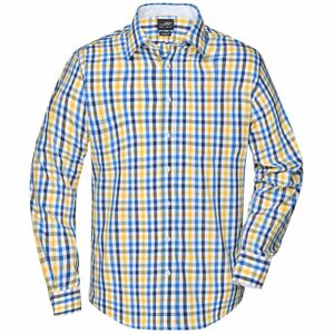 James & Nicholson Pánska kockovaná košeľa JN617 - Biela / modro-žlto-biela | L