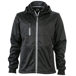 James & Nicholson Pánska športová softshellová bunda JN1078 - Čierna / čierna / biela | XL