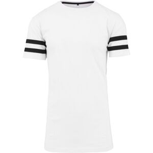 Build Your Brand Pánske predĺžené tričko s pásikavými rukávmi - Biela / čierna | XL