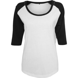 Build Your Brand Dámske dvojfarebné tričko s 3/4 rukávmi - Biela / čierna | XL