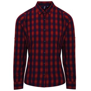 Premier Workwear Dámska bavlnená károvaná košeľa - Červená / tmavomodrá | L