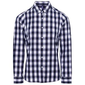 Premier Workwear Dámska bavlnená károvaná košeľa - Biela / tmavomodrá | XL