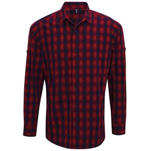 Premier Workwear Pánska bavlnená károvaná košeľa - Červená / tmavomodrá | XXL