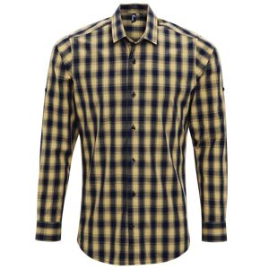 Premier Workwear Pánska bavlnená károvaná košeľa - Camel / tmavomodrá | XL