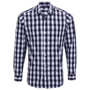 Premier Workwear Pánska bavlnená károvaná košeľa - Biela / tmavomodrá | S