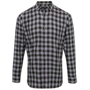 Premier Workwear Pánska bavlnená károvaná košeľa - Oceľovo šedá / čierna | XXL