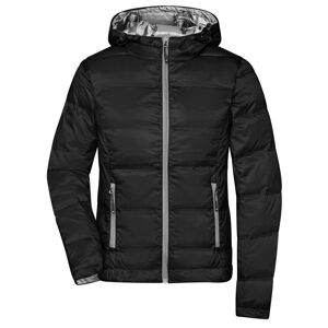 James & Nicholson Ľahká dámska páperová bunda s kapucňou JN1151 - Čierna / strieborná | XL