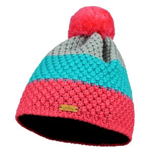 Bontis Trojfarebná pletená zimná čiapka s brmbolcom - Ružová / tyrkysová / šedá | uni