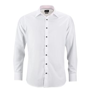 James & Nicholson Pánska biela košeľa JN648 - Biela / biela / červená | XL