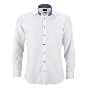 James & Nicholson Pánska biela košeľa JN648 - Bílá / tmavě modrá / bílá | XL