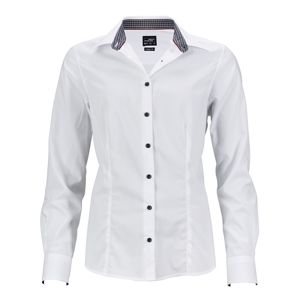 James & Nicholson Dámska biela košeľa JN647 - Bílá / titanová / bílá | XXL