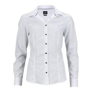 James & Nicholson Dámska biela košeľa JN647 - Bílá / bílá / světle modrá | M
