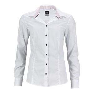 James & Nicholson Dámska biela košeľa JN647 - Biela / biela / červená | XS