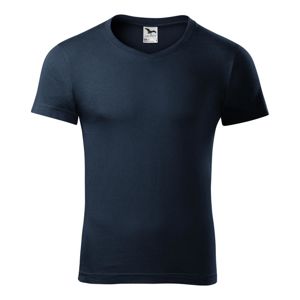MALFINI Pánske tričko Slim Fit V-neck - Námornícka modrá | S