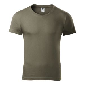 MALFINI Pánske tričko Slim Fit V-neck - Army | S