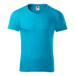 MALFINI Pánske tričko Slim Fit V-neck - Tyrkysová | L