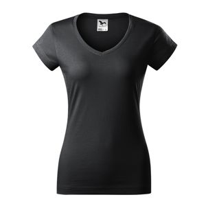 MALFINI Dámske tričko Fit V-neck - Ebony gray | S