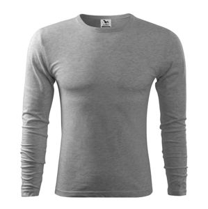 MALFINI Pánske tričko s dlhým rukávom Fit-T Long Sleeve - Tmavošedý melír | S